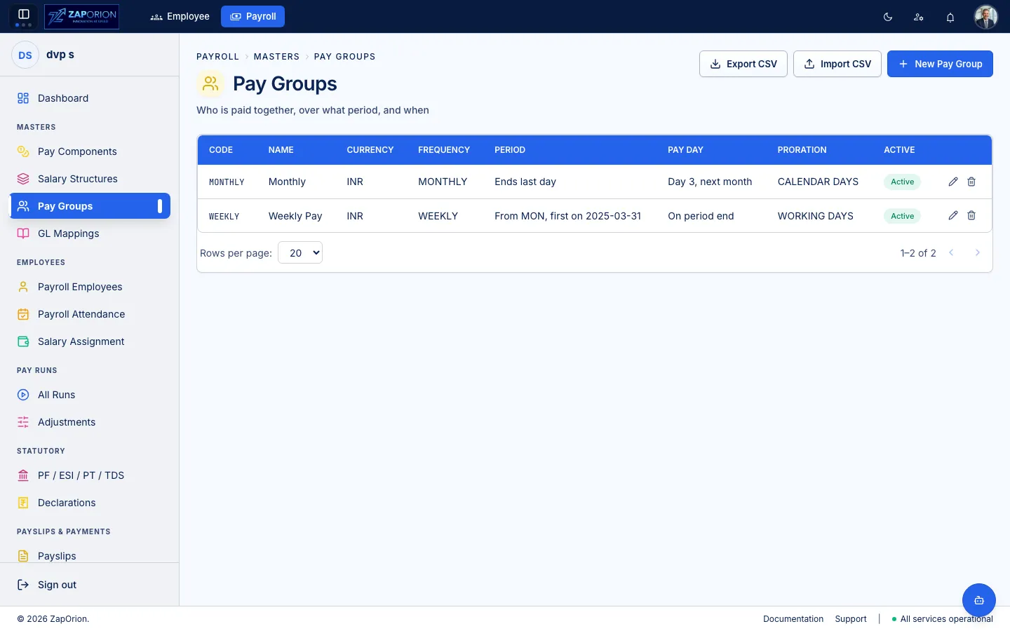 Pay groups